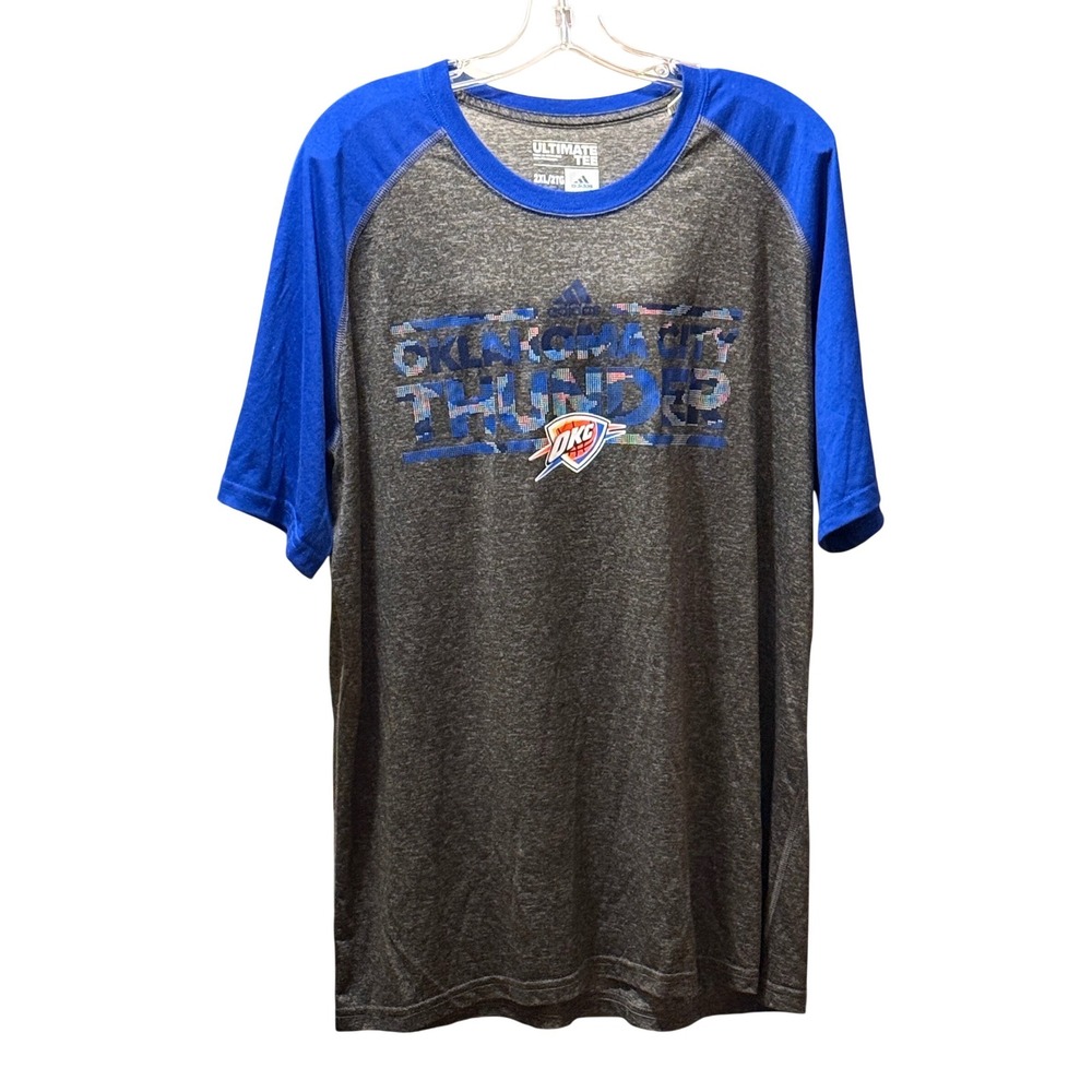 Adidas Oklahoma City Thunder NBA Climalite Raglan T-Shirt Mens 2XL Gray Blue